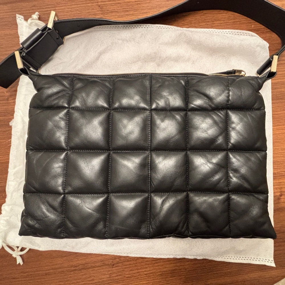 Allsaints Edbury Quilted Leather Shoulder Bag with dust bag Black Gold